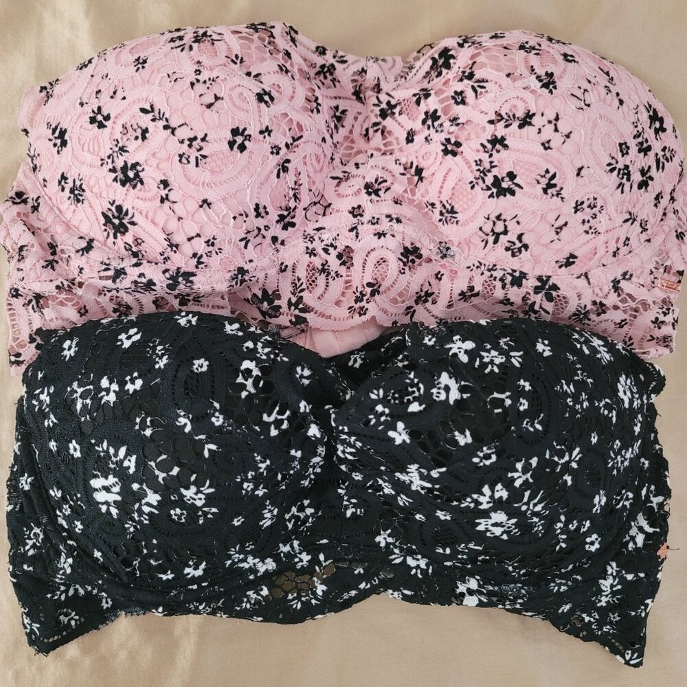 two Large PINK Push-Up Bralette pink and black